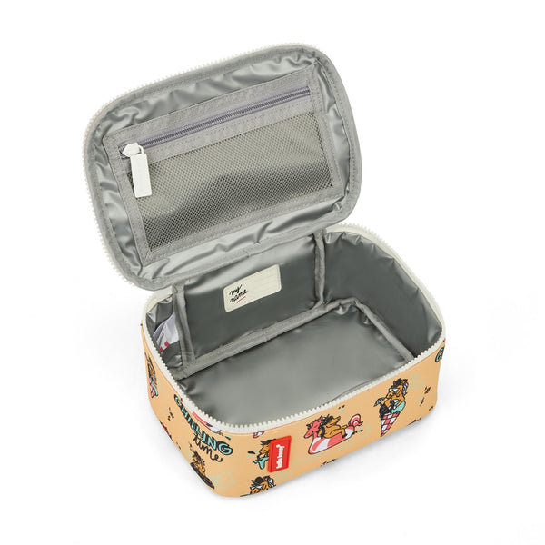 Lancheira Grande Hello Hossy com interior isotérmico, tecido impermeável, bolso interior e exterior, pega de transporte e capacidade de 3 litros em poliéster reciclado. Unicorn