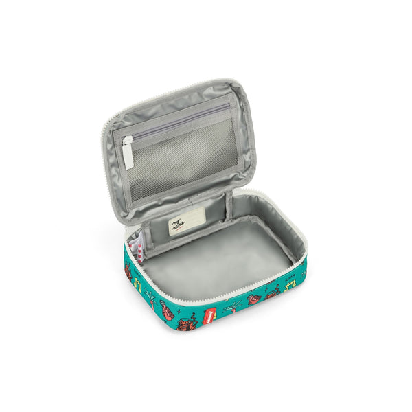 Lancheira Pequena Hello Hossy com interior isotérmico, tecido impermeável, pega de transporte, capacidade de 1,7 litros e fabrico em poliéster reciclado, ideal para creche e escola. Disco Roar