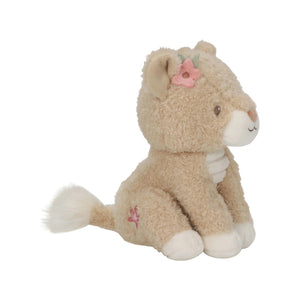 Peluche Leoa Safari Friends de 17 cm em poliéster macio, com detalhe floral junto à orelha, ideal para abraçar, brincar e acompanhar as aventuras das crianças.