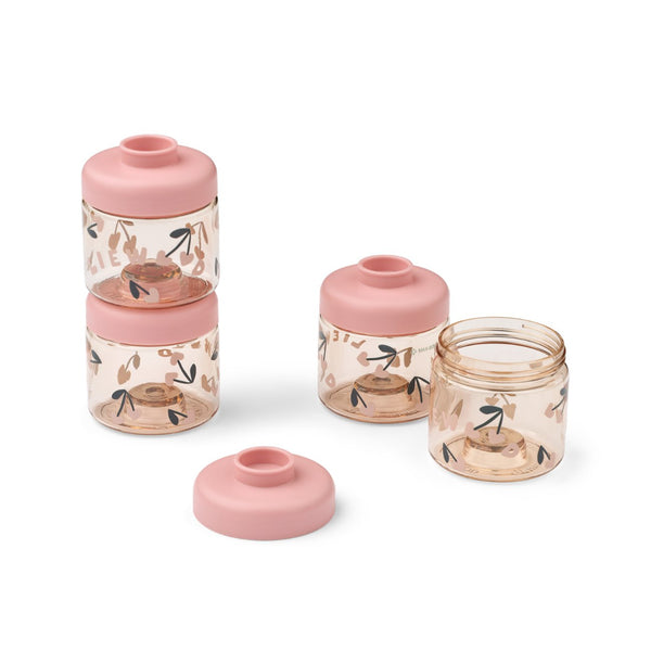 Conjunto de 4 Marmitas Empilháveis DOMINIQUE 100 ml em Tritan, ideais para preparar, congelar e transportar purés, papas e snacks do bebé. Cherry