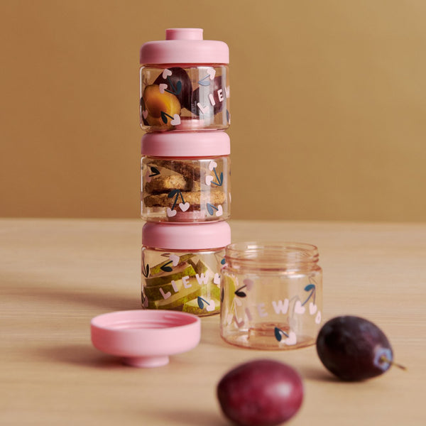 Conjunto de 4 Marmitas Empilháveis DOMINIQUE 100 ml em Tritan, ideais para preparar, congelar e transportar purés, papas e snacks do bebé. Cherry