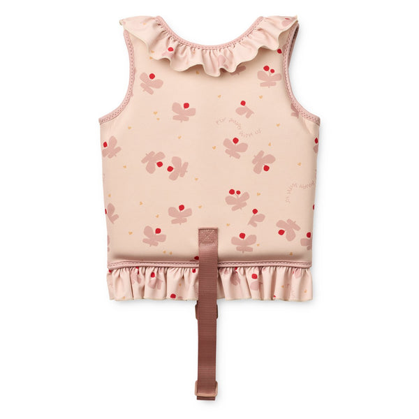 Colete de natação infantil com folhos em neoprene de secagem rápida, com fecho frontal e fita de segurança entre as pernas para aprendizagem da natação Apple Blossom