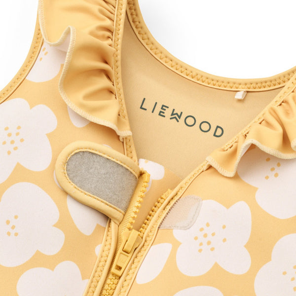 Colete de natação infantil com folhos em neoprene de secagem rápida, com fecho frontal e fita de segurança entre as pernas para aprendizagem da natação Lemon Yellow