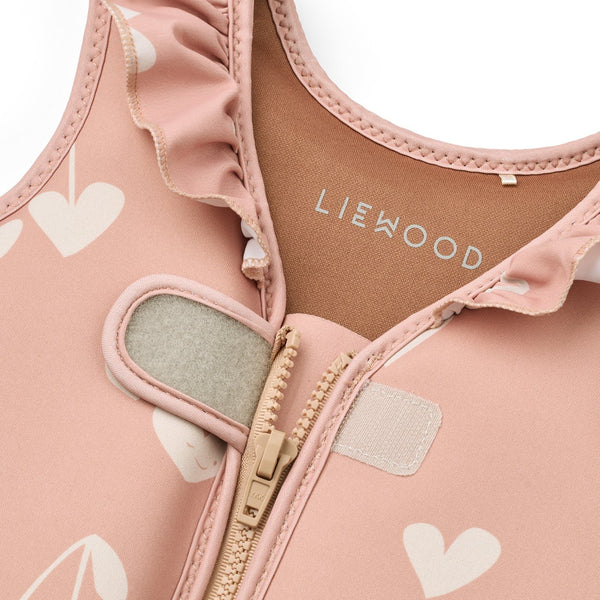 Colete de natação infantil com folhos em neoprene de secagem rápida, com fecho frontal e fita de segurança entre as pernas para aprendizagem da natação Pale Tuscany