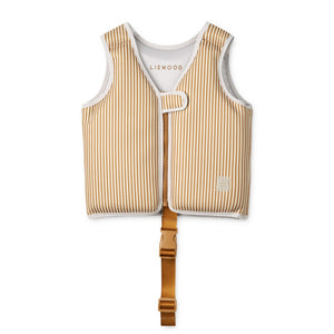 Colete de natação para bebé para ou criança para o verão da liewood na cor STRIPE SANDY GOLDEN CARAMEL