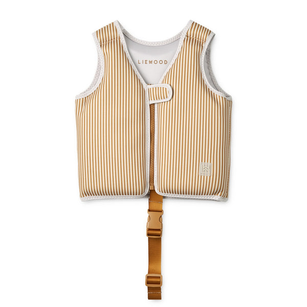 Colete de natação para bebé para ou criança para o verão da liewood na cor STRIPE SANDY GOLDEN CARAMEL