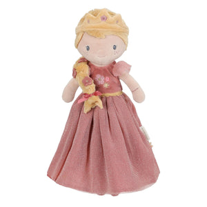 Boneca Princesa Julia 35 cm Little Dutch com trança loira, vestido rosa com flores bordadas e tecido macio, ideal para brincar, abraçar e decorar o quarto infantil.