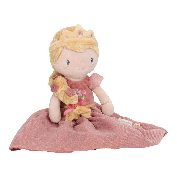 Boneca Princesa Julia 35 cm Little Dutch com trança loira, vestido rosa com flores bordadas e tecido macio, ideal para brincar, abraçar e decorar o quarto infantil.