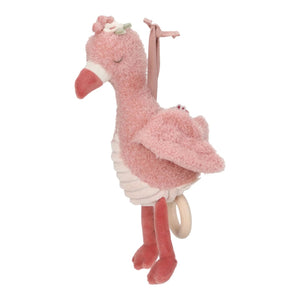 Caixa de Música Flamingo em tecido macio com melodia suave, ideal para acalmar o bebé e decorar o quarto infantil.