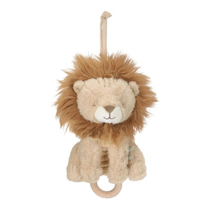 Caixa de Música Leão em tecido macio com melodia suave, ideal para acalmar o bebé e decorar o quarto infantil.