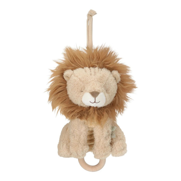 Caixa de Música Leão em tecido macio com melodia suave, ideal para acalmar o bebé e decorar o quarto infantil.