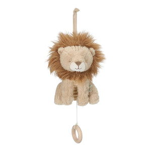 Caixa de Música Leão em tecido macio com melodia suave, ideal para acalmar o bebé e decorar o quarto infantil.