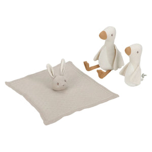 Caixa presente em malha da little dutch com um pato grande, um pato pequeno e um doudou