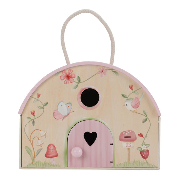 Casa das Fadas Little Dutch em madeira com flores decorativas, figuras de fadas e guarda-sol, brinquedo infantil para brincadeiras criativas e imaginativas.
