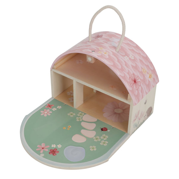Casa das Fadas Little Dutch em madeira com flores decorativas, figuras de fadas e guarda-sol, brinquedo infantil para brincadeiras criativas e imaginativas.