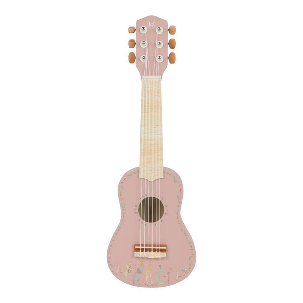 Guitarra infantil em madeira Safari Friends com seis cordas ajustáveis, ideal para estimular a criatividade, coordenação motora e iniciação musical das crianças.