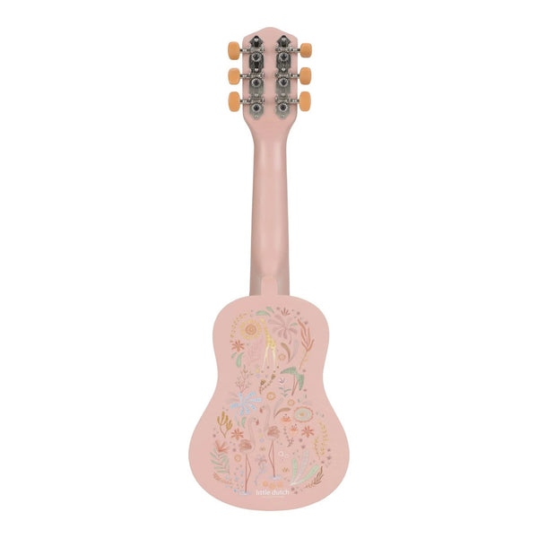 Guitarra infantil em madeira Safari Friends com seis cordas ajustáveis, ideal para estimular a criatividade, coordenação motora e iniciação musical das crianças.