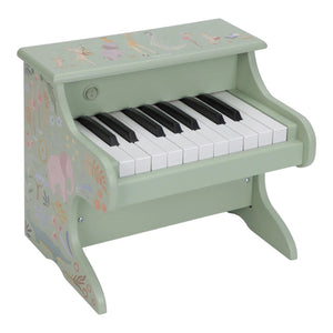 Piano de madeira Safari Friends com 11 teclas e melodias integradas, ideal para estimular a criatividade, o ritmo e a iniciação musical das crianças verde.