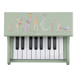 Piano de madeira Safari Friends com 11 teclas e melodias integradas, ideal para estimular a criatividade, o ritmo e a iniciação musical das crianças verde.