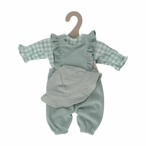 Conjunto de roupa Little Dutch Essentials Green para bonecas Noa e Lily de 36 cm, com blusa, jardineiras e chapéu a combinar.