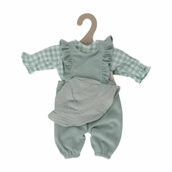 Conjunto de roupa Little Dutch Essentials Green para bonecas Noa e Lily de 36 cm, com blusa, jardineiras e chapéu a combinar.