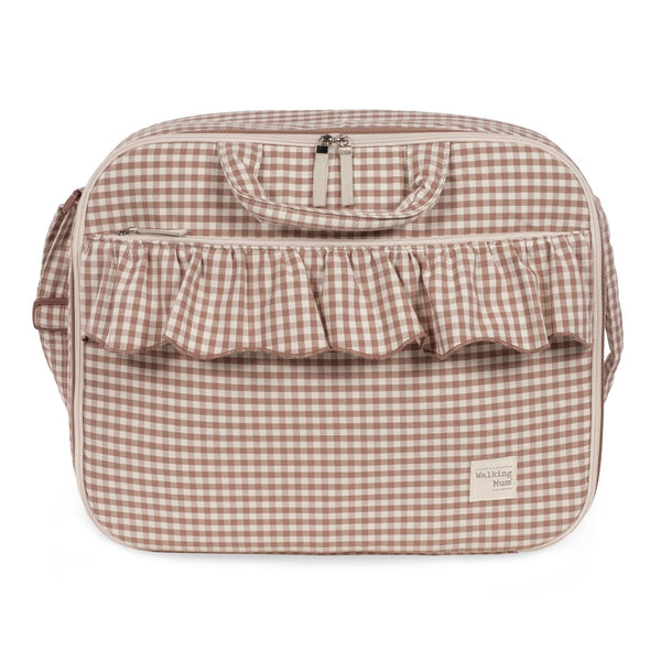 mala grande de maternidade da walking mum modelo praline vichy na cor moka - vermelho