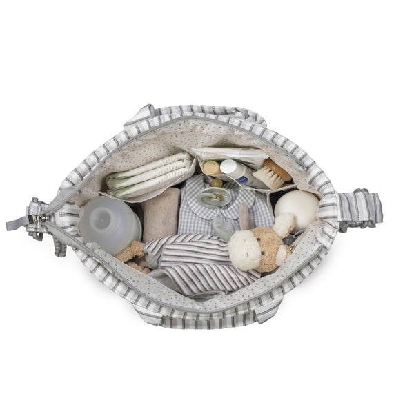 Mala de Maternidade Botton Walking Mum com padrão floral, tecido de algodão impermeável, bolso térmico, fixação ao carrinho e muda-fraldas incluído.