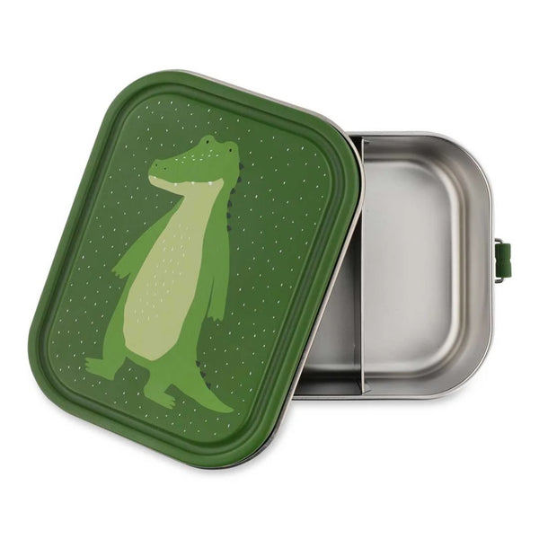 Marmita Metálica Grande infantil em aço inoxidável com fechos de silicone, resistente e fácil de abrir pelas crianças. Mr Alligator