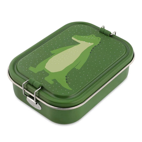 Marmita Metálica Grande infantil em aço inoxidável com fechos de silicone, resistente e fácil de abrir pelas crianças. Mr Alligator