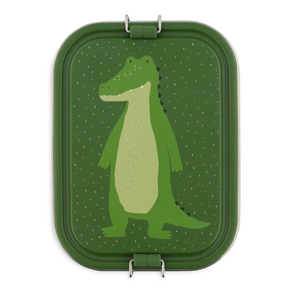 Marmita Metálica Grande infantil em aço inoxidável com fechos de silicone, resistente e fácil de abrir pelas crianças. Mr Alligator