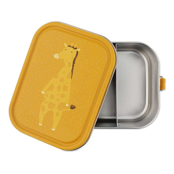 Marmita Metálica Grande infantil em aço inoxidável com fechos de silicone, resistente e fácil de abrir pelas crianças. Mr Giraffe
