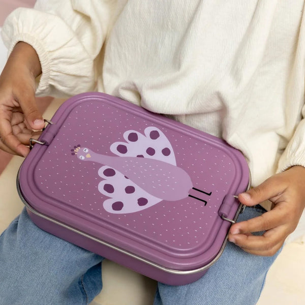 Marmita Metálica Grande infantil em aço inoxidável com fechos de silicone, resistente e fácil de abrir pelas crianças. Mr Peacock