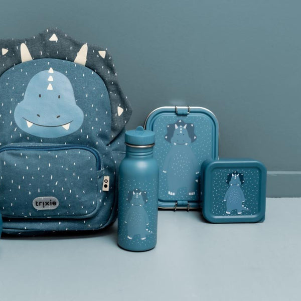 Marmita Metálica Grande infantil em aço inoxidável com fechos de silicone, resistente e fácil de abrir pelas crianças. Mr Triceratops