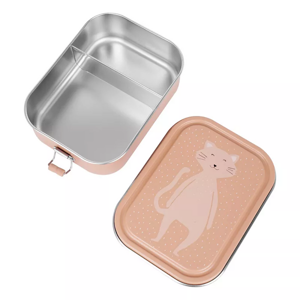 Marmita Metálica Grande infantil em aço inoxidável com fechos de silicone, resistente e fácil de abrir pelas crianças. Mrs Cat