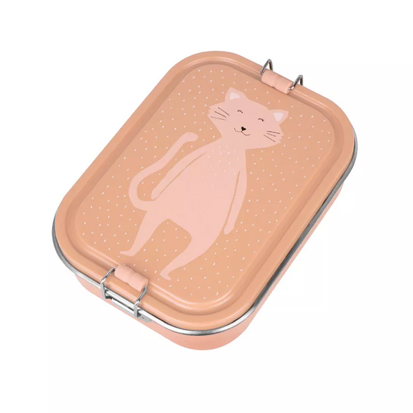 Marmita Metálica Grande infantil em aço inoxidável com fechos de silicone, resistente e fácil de abrir pelas crianças. Mrs Cat
