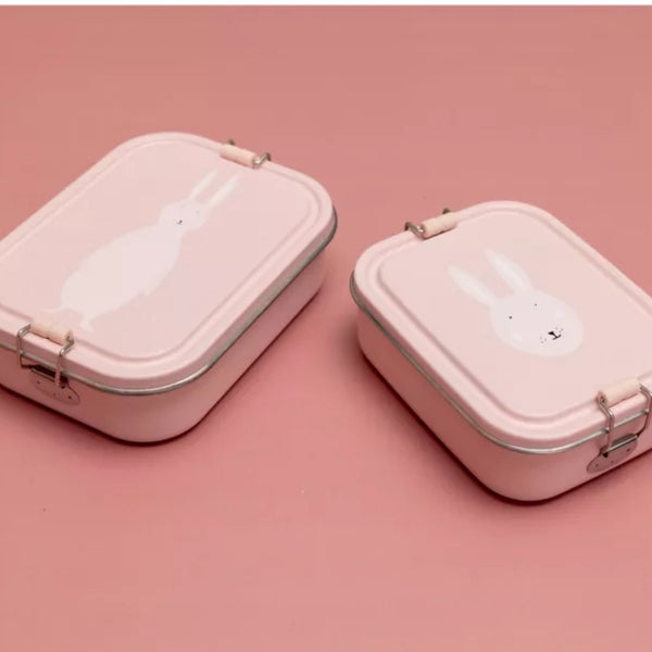 Marmita Metálica Grande infantil em aço inoxidável com fechos de silicone, resistente e fácil de abrir pelas crianças. Mrs Rabbit