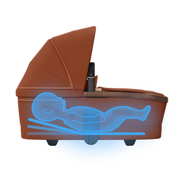 MAXI-COSI Alcofa Fame com tecnologia SoothingSlope, altura ajustável em três níveis, colchão de dupla face, capota extensível, ventilação integrada e acabamentos premium em EcoPele para bebés até aos 9 kg. Copper Terra