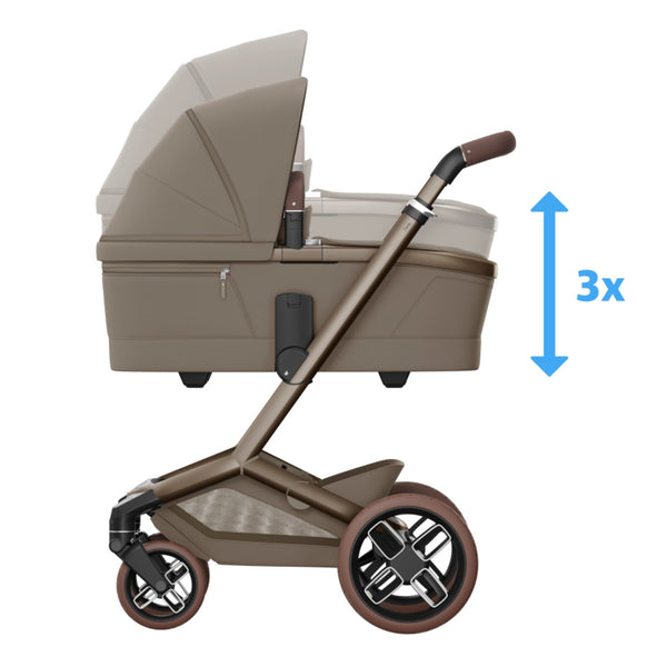 MAXI-COSI Alcofa Fame com tecnologia SoothingSlope, altura ajustável em três níveis, colchão de dupla face, capota extensível, ventilação integrada e acabamentos premium em EcoPele para bebés até aos 9 kg. Oak Truffle