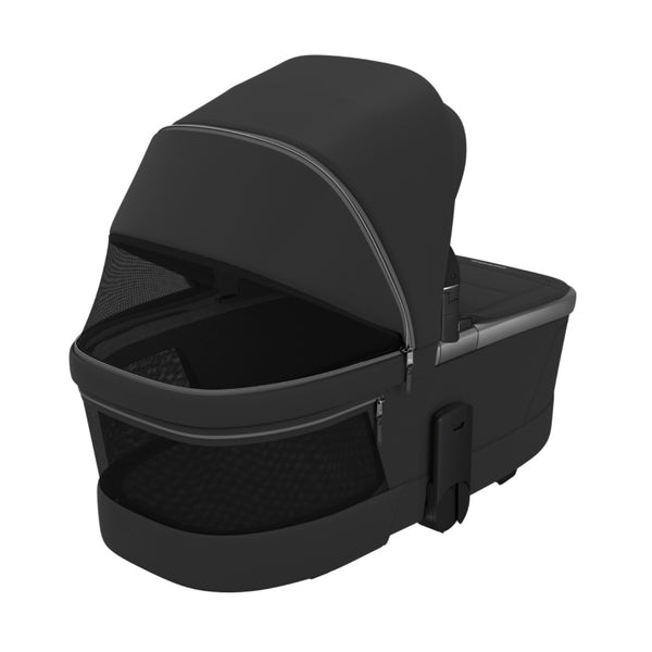 MAXI-COSI Alcofa Fame com tecnologia SoothingSlope, altura ajustável em três níveis, colchão de dupla face, capota extensível, ventilação integrada e acabamentos premium em EcoPele para bebés até aos 9 kg. Onyx Black