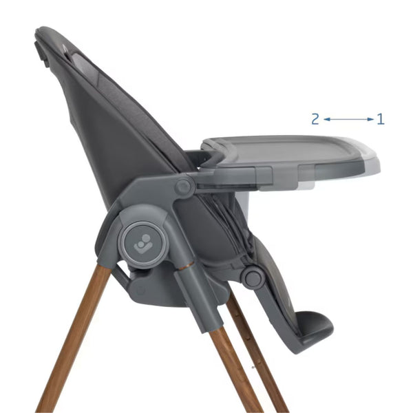 Cadeira de refeição Maxi-Cosi Ava Plus compacta com redutor para recém-nascido e tabuleiro ajustável na cor graphite