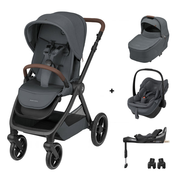 Maxi-Cosi Oxford+ com carrinho, alcofa Sense, Pebble Slide Pro e base FamilyFix Slide Pro para bebé.