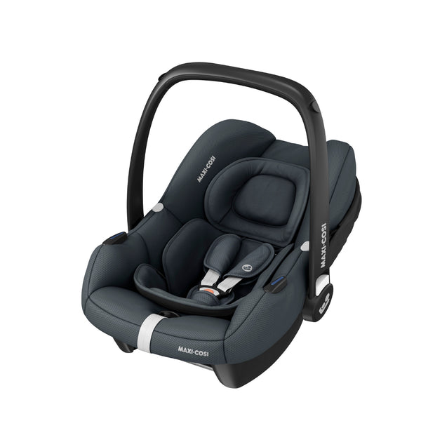 Cadeira auto MAXI-COSI CabrioFix i-Size ultraleve com apenas 3,2 kg, homologada i-Size, compatível com base ISOFIX ou cinto de segurança, capota com proteção UV e utilização desde o nascimento até aos 75 cm. Essential Graphite