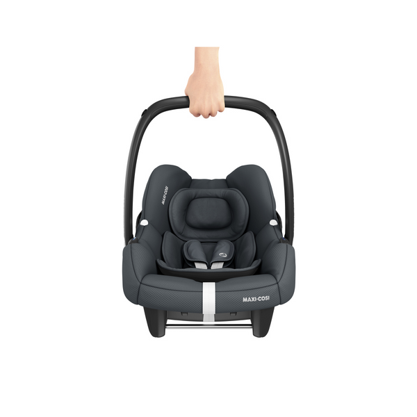 Cadeira auto MAXI-COSI CabrioFix i-Size ultraleve com apenas 3,2 kg, homologada i-Size, compatível com base ISOFIX ou cinto de segurança, capota com proteção UV e utilização desde o nascimento até aos 75 cm. Essential Graphite