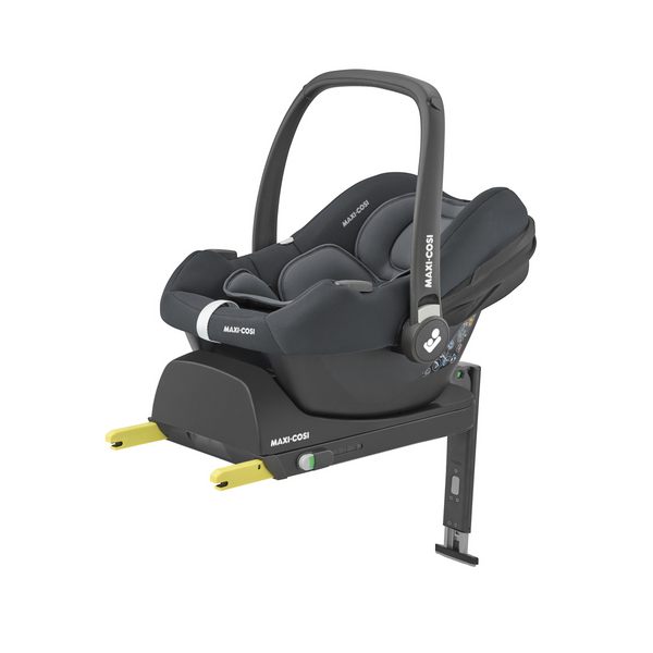 Cadeira auto MAXI-COSI CabrioFix i-Size ultraleve com apenas 3,2 kg, homologada i-Size, compatível com base ISOFIX ou cinto de segurança, capota com proteção UV e utilização desde o nascimento até aos 75 cm. Essential Graphite