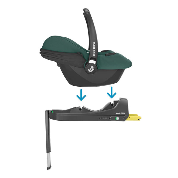Cadeira auto MAXI-COSI CabrioFix i-Size ultraleve com apenas 3,2 kg, homologada i-Size, compatível com base ISOFIX ou cinto de segurança, capota com proteção UV e utilização desde o nascimento até aos 75 cm. Essential Green