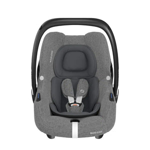 Cadeira auto MAXI-COSI CabrioFix i-Size ultraleve com apenas 3,2 kg, homologada i-Size, compatível com base ISOFIX ou cinto de segurança, capota com proteção UV e utilização desde o nascimento até aos 75 cm. Essential Grey