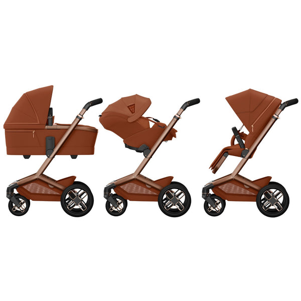 Carrinho Maxi-Cosi Fame com assento reclinável, sistema LumiRide LED, suspensão CosiCruise, apoio de braços e compatibilidade com cadeiras auto SlideTech® copper terra