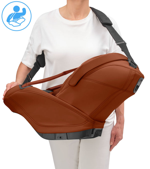 Cadeira auto MAXI-COSI Coral Slide Pro i-Size ultraleve com apenas 2,5 kg, posição totalmente reclinada, três níveis de reclinação, capota extragrande, tecidos ECO Care e compatível com a Base FamilyFix Slide Pro para bebés dos 0 aos 13 kg. Copper Terra