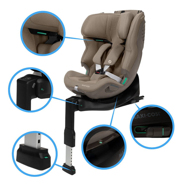 Cadeira auto Maxi-Cosi Emerald 360 Plus com rotação 360 e ISOFIX integrado desde nascimento até 12 anos na cor authentic truffle