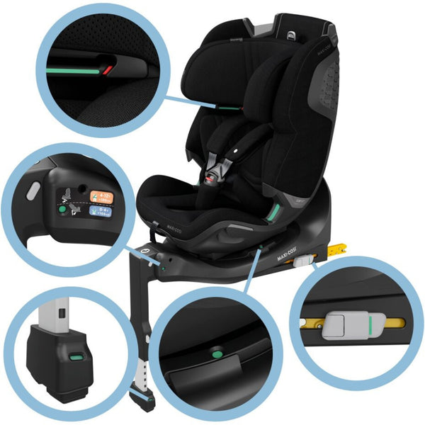 Cadeira auto MAXI-COSI Emerald 360 Pro dos 40 aos 150 cm com SLIDETECH®, rotação 360°, proteção G-CELL e AirProtect® e base ISOFIX integrada. Authentic Black